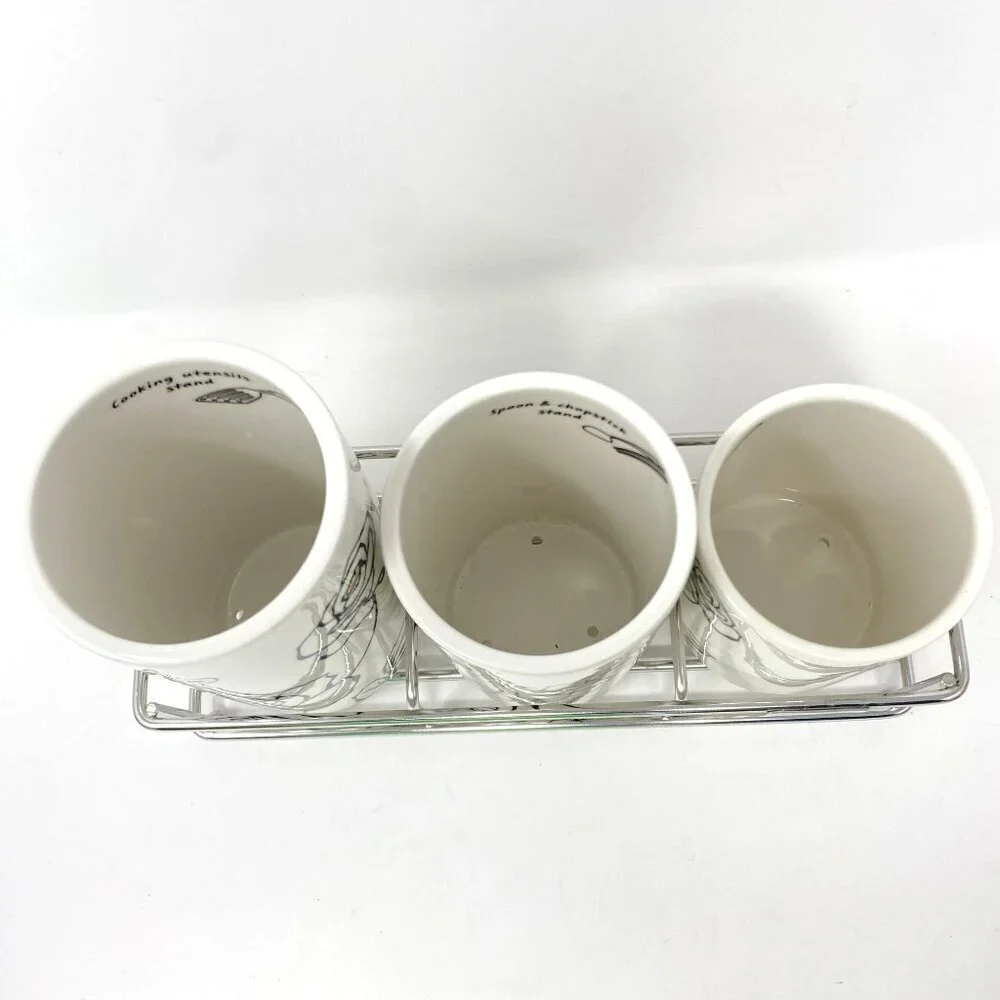 Chulkart Minceramics Korean Made Set of 3 Utensil Holders Silver Carryall NWT
